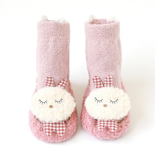 NeVka Fuzzy & Fluffy Mid-Knee Toddler Socks (2 Pairs) Thickening Warmth Cartoon Design Non-Slip Coral Fleece Socks for Kids3