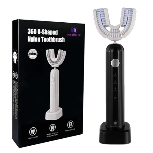 Magentak Ultrasonic U Shaped Toothbrush for Adults, Electric Toothbrush for 360-degree Cleaning with Wireless Charging, Waterproof IPX7, 3 Modes for Teeth Whitening(Black)