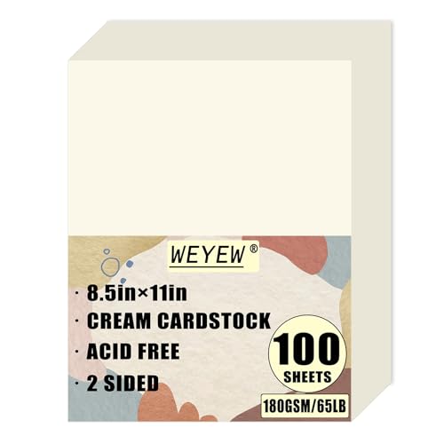 100 Sheets 65lb Cream Cardstock, 8.5' x 11', Printer Off-White Paper for DIY Craft Card Making Premium Card Stock Blank Invitation Paper Greeting Cards, 65LB Cover 180 GSM