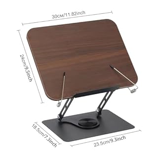 Comfoyar Leggio per Libri Regolabile per Lettura, Porta Libri Pieghevole con Base Girevole 360° e Clip Elastiche Pagine, Supporto per Libri di Cucina in Legno per Ricetta Tavoletta Spartito Musicale