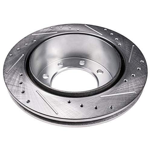 Image of Detroit Axle - Rear Brake Rotors for 2012-2021 Nissan NV2500 NV3500 NV1500, Drilled and Slotted Disc Brake Rotors 2013 2014 2015 2016 2017 2018 2019 2020 Replacement : 14.36 inch inch Rotor