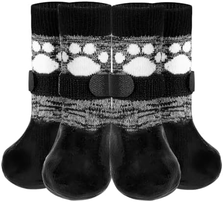 SCENEREAL Dog Boots Shoes & Paw Protectors, Anti Slip Dog Socks with Grippers to Prevent Licking Paws for Medium Senior Old Dogs, Waterproof Shoes for Snow Rain Hardwood Floor Cold/Hot Pavement