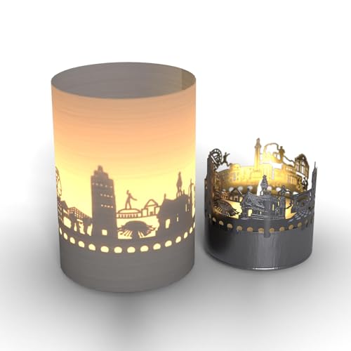 Darmstadt Skyline Tube T-Light Schattenspiel - Projektion von Darmstadts Silhouette als fesselndes Lichtspiel - Einzigartiges Souvenir für Darmstadt-Fans!
