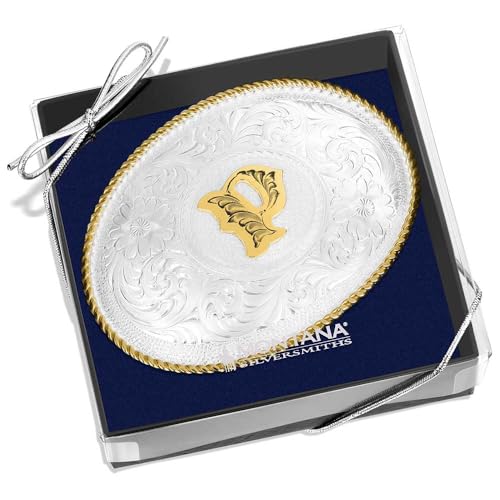 Image of Montana Silversmiths Initial Engraved Gold Trim Western Belt Buckle