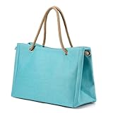 LY&SQ Bolso de Hombro Sencillo y Multiusos, Bolso de Mano para Mujeres en Lino con Diseño de Mano, Bolsillo con Cremallera Antirrobo en la Parte Trasera(Azul)