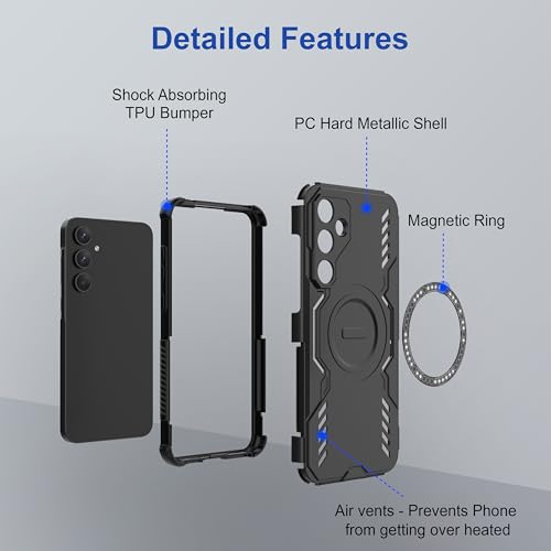 Image of amazon basics Back Case Cover for Samsung Galaxy A55 5G | Magnetic Case with Built-in Metal Ring | Supports Mag-Safe Charger, Wallet & Car Mount | Shockproof Hybrid PC + TPU | Black
