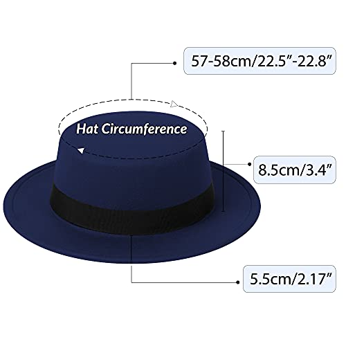 Image of Classic Fedora Hat Flat Top Hat Felt Pork Pie Hat Wide Brim Church Derby Cap for Women and Men