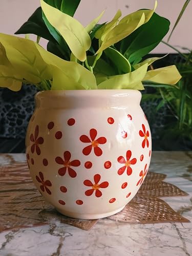 Image of Niyara Handcrafted Ceramic Flower Planter Pot | Decorative Indoor & Outdoor Pot | Multicolor Red Floral Design | Ideal for Home, Garden, Balcony, Office | Decor 6 Inch Height