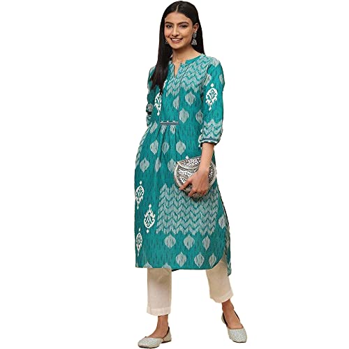 Image of BIBA Printed Band Collar Straight Fit Womens Kurta
