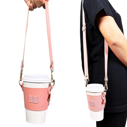 MORIK Drink Carrier with Adjustable Shoulder Strap and Hand Strap for Drinks Under 30 Oz - Coffee Cup Holder, Drink Caddy for Yeti and Stanley Tumblers, Boba Drink Holder (2nd Generation) (Pink)