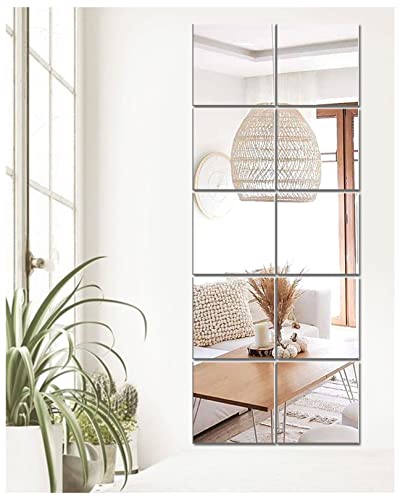 DYLISEA Glass Mirror Tiles 15x15cm Self Adhesive Mirror, Stick On Mirrors for Wardrobe Doors, Decorative Square Sticky Wall Mirrors for Bedroom Living Room Hallway Walls
