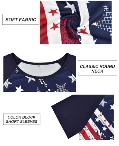 Image of CARCOS Plus Size Tops for Women Short Sleeve Raglan Striped Tee Color Block Crewneck /V Neck Tunic Loose Fit Summer XL-5XL