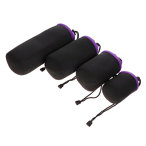 Housoutil 4Pcs Camera Lens Bags Drawstring Storage Pouches for Lens Protection Thick Velour Interior Compatible with Camera Lenses for Travel and Outdoor Activities