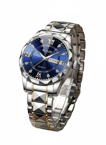 ساعة كاجوال للرجال بحركة كوارتز مع تقويم وسوار من فولاذ مقاوم للصدأ، أزرق ملكي