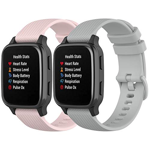 Compatible with Garmin Venu Sq Bands for Women Men, 20mm Quick Release Silicone Replacement Band Wristbands Straps Bracelet Fit for Garmin Vivoactive 3 Music, Forerunner 245 645 (Pink Gray)