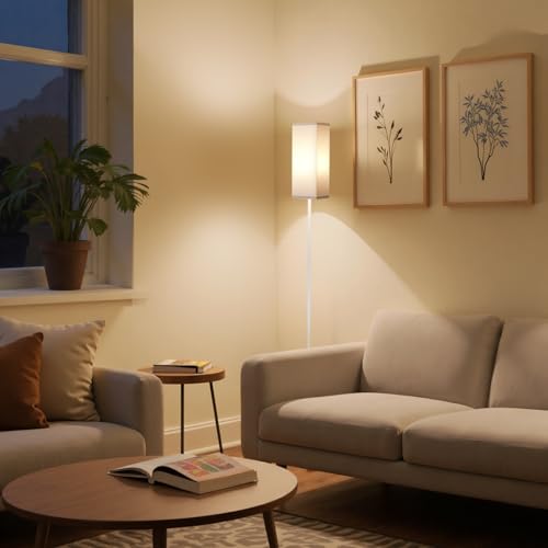 Image of 64.6 inch Floor Lamp, Pole with Foot Switch, Modern Standing Lamp Lampshade, Minimalist Freestanding Lamp (Bulb Not Included), for Living Room, Bedroom Office ETL Listed, White WCW07LD05