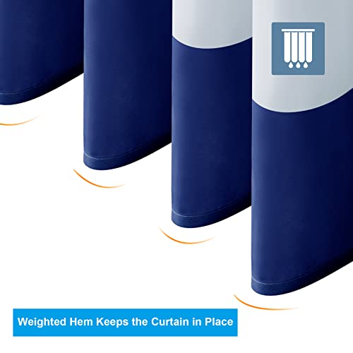 Image of AmazerBath Navy Blue Shower Curtain Stripes, 72 inch W x 72 inch H Blue and White Shower Curtain, Fabric Shower Curtains for Bathroom with 2 Heavy Stones, Water Repellent