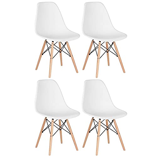 Loft7, Kit 4 Cadeiras Charles Eames Eiffel Dsw Em Polipropileno Com Pés De Madeira Clara Versátil E Elegante Sala De Jantar Cozinha Bar E, Branco