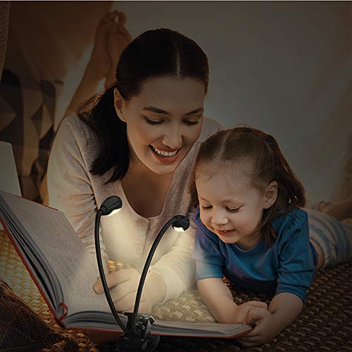 Vekkia Dual Heads Rechargeable Book Light For Reading At Night In Bed, Warm Reading Light With Clamp, 180° Adjustable Mini Clip On Light, Lightweight Eye Care Book Light Perfect For Readers #TOP1