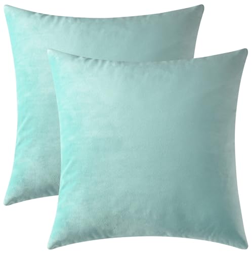 Image of Mixhug Decorative Throw Pillow Covers, Velvet Cushion Covers, Solid Throw Pillow Cases for Couch and Bed, Turquoise, 26 x 26 Inches, Set of 2