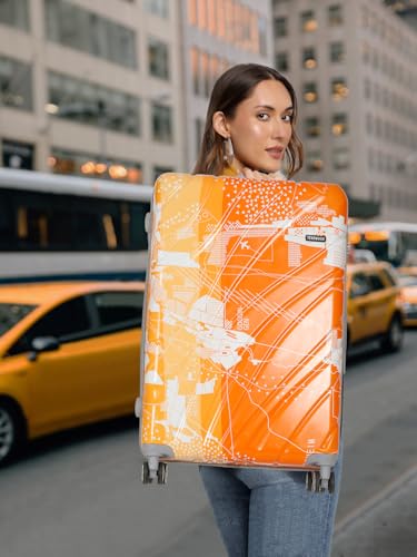 Image of Teakwood World Small 75 cm Check in Size Trolley Bag Polycarbonate 360 Degree 8 Wheels Luggage Bag with TSA Lock, Adjustable Handle Trolley Bags for Travel, Suitcase for Travel | Orange