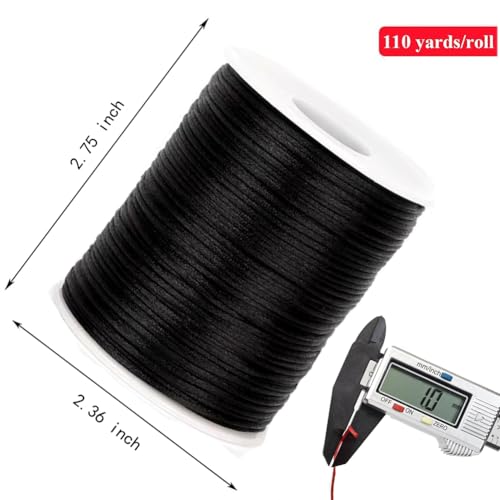 Cordón de satén de nylon 1mm 110 yardas negro miniatura 4