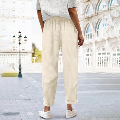 Baggy Corduroy Pants Women Casual Comfy Straight Leg Lounge Pants with Pockets Elastic Waist Crod Work Trousers Fall4