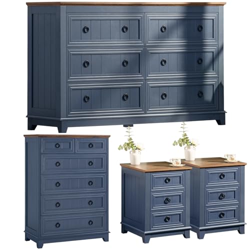Joaxswe Bedroom Dresser and Nightstand Sets 4 Piece, Farmhouse 6 Drawers Dresser & 40.5