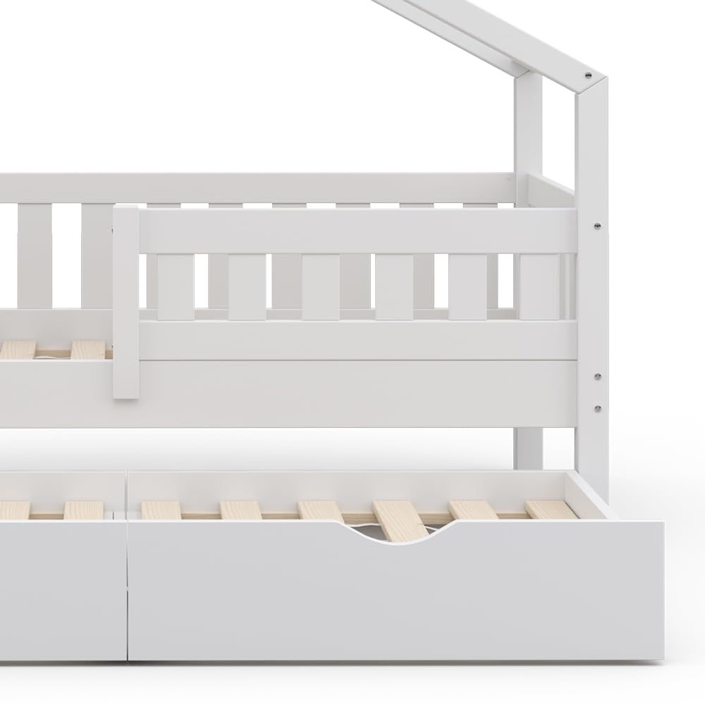 VitaliSpa Cama en Forma de casa Design, Blanco, 80x160 cm | con cama de invitados, apto como zona de juego y descanso para niños