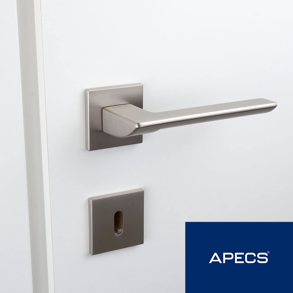 APECS Tirador de puerta interior moderno para puerta de casa y puerta interior con rosetas cuadradas, manija de puerta niсkel mate con material de fijación, herrajes para puerta modelo Electra WC –