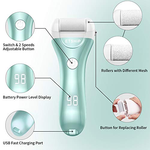 Elektrischer Hornhautentferner, etship Fußfeile Elektrisch Wiederaufladbarer, Fußpflege Pediküre Set, Abgestorbener Hautentferner für Füße, Foot File Electric mit 4 Rollen, 2 Geschwindigkeiten. - Image 4