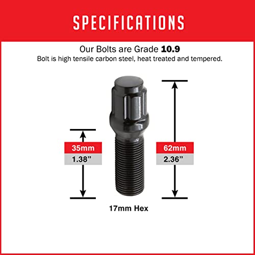 image for Wheel Accessories Parts, 24 PC Wheel Lug Bolts M14x1.5 33mm Thread Bla