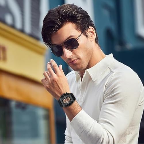 Image of LIGE Mens Watches Luxury Tonneau Watches for Men Waterproof Analog Watch Chronograph Calendar Date Men's Dress Business Work Watch Large Square Face Wristwatch