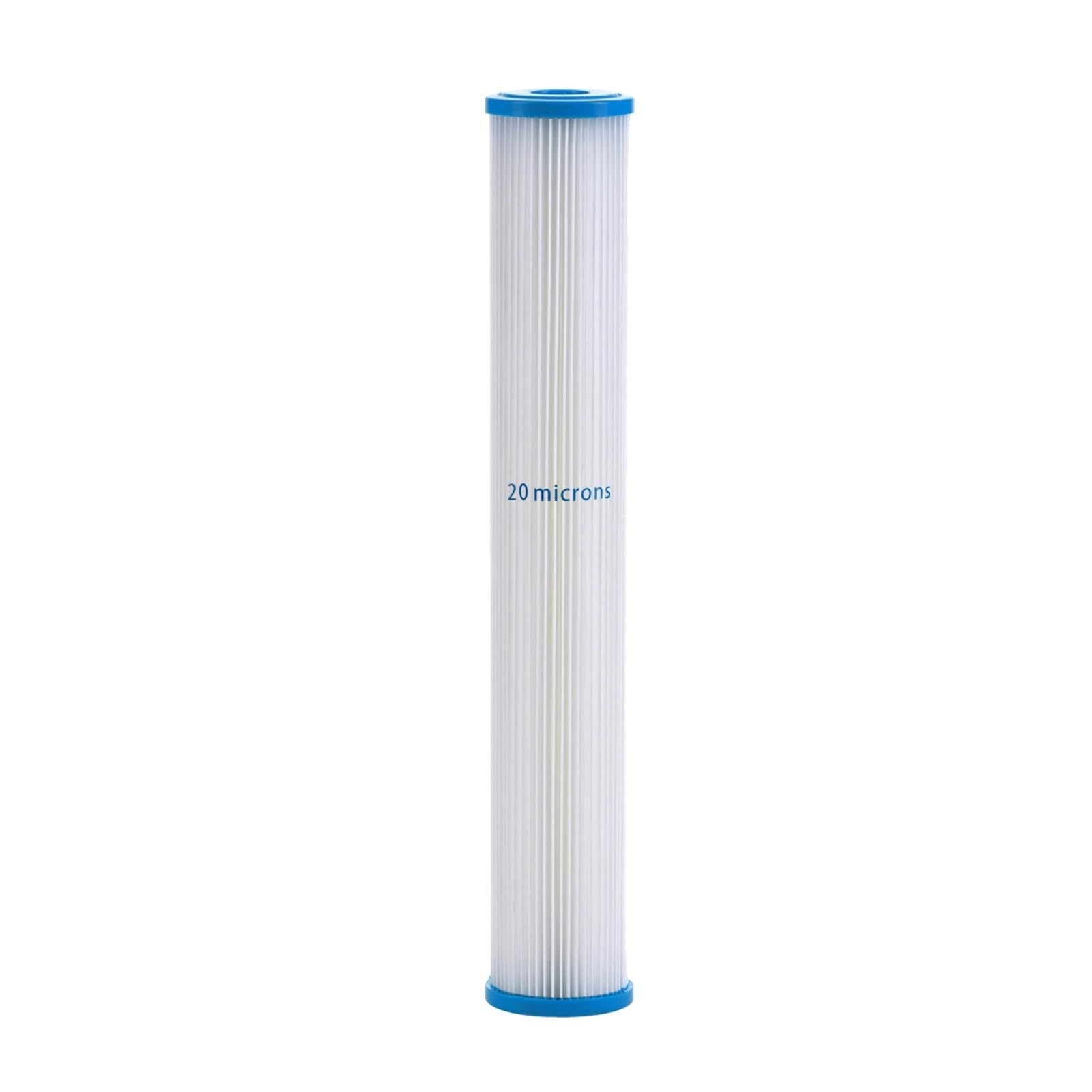 JJKKOZVQF 2-1/2" x 20 Inch Whole House Pleated Replacement Water Filter Cartridges 20 Micron, Dirt Sediment Filtration