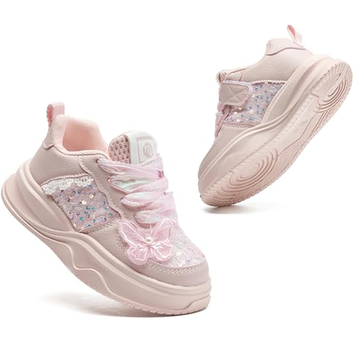 WUIWUIYU Toddler Little Girls Runnings Shoes Kids Cute Glitter Butterfly Beads Sneakers Lightweight Tennis Athletic Sports Walking Shoe