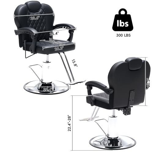Image of Barber Chair with Heavy Duty Hydraulic Pump, Salon Chair for Hair Stylist, 360 Swivel 90-140 Backrest Reclining Chairs, Portable Height Adjustable Hair Chair for Barbershop (Black-Quilted)