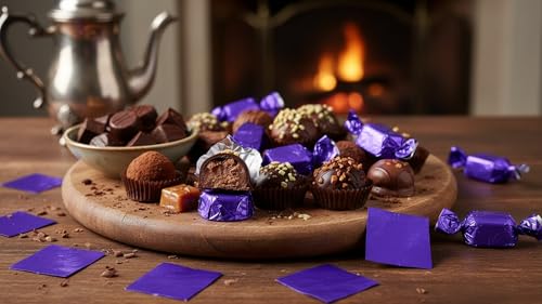 Image of Aluminum Foil Chocolate Wrappers - Candy Wrapping Sheets for DIY Chocolates, Sweets & Gifts | Food-Grade, Decorative & Easy-to-Use Foil Wraps (Purple, Pack of 1 (250 Counts))