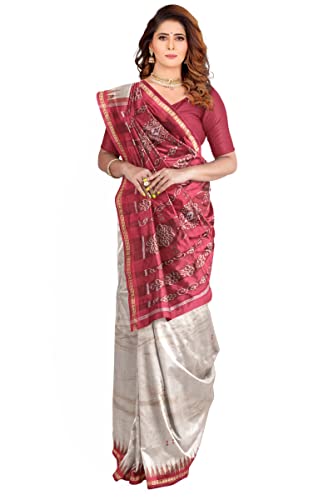 Image of Odisha Sambalpuri Handloom Ikat Women's Cotton Saree, Odisha Handloom Handmade Pure Cotton Khandua Saree, Ikkat Orissa Traditional Handloom Saree Without Blouse