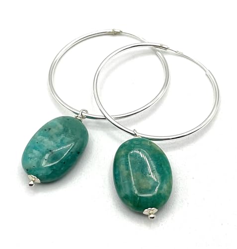 Créoles en Amazonite Turquoise et Argent, Cadeau Idéal Bijou Boho