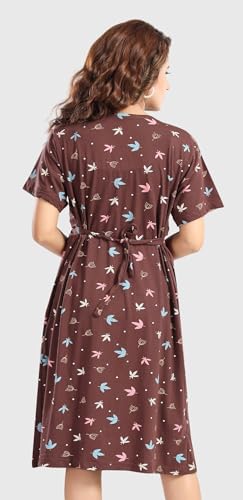 Image of Fabme Women's Above Knee Length Printed Pre and Post Pregnancy Pure Cotton Nursing Nightdress Nighty