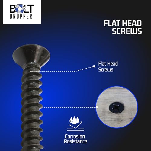 Bolt Dropper #6 x 1/2 Inch Wood Screws, Pack of 100 - Black Xylan Coated Stainless Steel Flat Head Phillips Screw - Corrosion Resistant for Wood, Drywall Applications, and Outdoor Use - Image 5