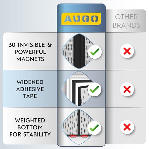 Image of AUGO Garage Door Screen Magnetic Closure - Garage Screen Doors for 1 Car Garage Pull Down - Magnetic Screen Door Mesh - Heavy Duty Weighted Bottom- Pet & Kid Friendly - Keep Open Feature - 8' x 7'