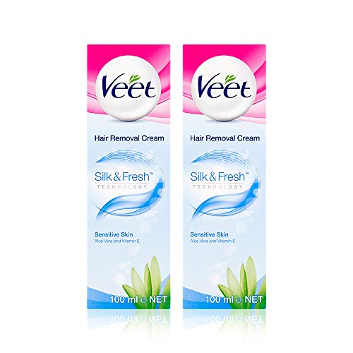 Veet Hair Removal Cream, Legs & Body, Sensitive Skin, 100ml each (pack of 2, 200ml)