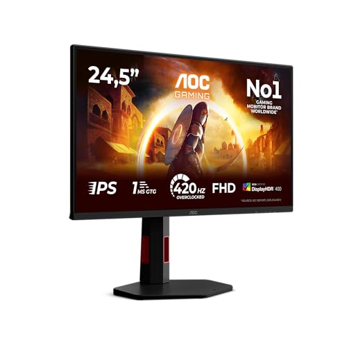 AOC 25G4KUR 25 Zoll FHD USB Hub Gaming Monitor 420Hz Fast IPS Panel 0.5ms GtG HDR400 G-Sync Compatible Höhenverstellung (1920x1080 HDMI 2X 2.0 DP 1x 1.4) Schwarz