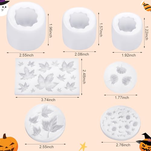 Janinka 108 Pcs Fall Pumpkin Silicone Candle Molds Thanksgiving Halloween 3D DIY Craft Resin Molds Making Kit Epoxy Maple Ghost Craft for Fall Harvest Making Candle Fondant Soap Candy Clay Tools - Image 3