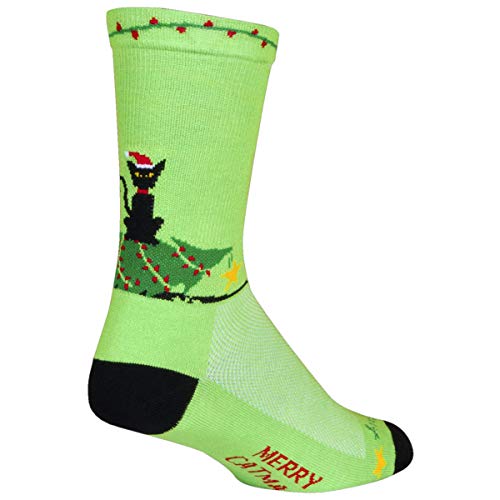 SockGuy Crew 6in Merry Catmas Cycling/Running Socks (Merry Catmas - S/M)