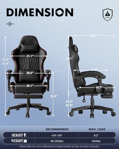 Image of GTPLAYER Gaming Chair for Adults, Ergonomic Video Game Chairs, Footrest & Linkage Armrest, Reclining High Back Silla Gamer with Speakers for Home Office, Ace Pro, Black & Red