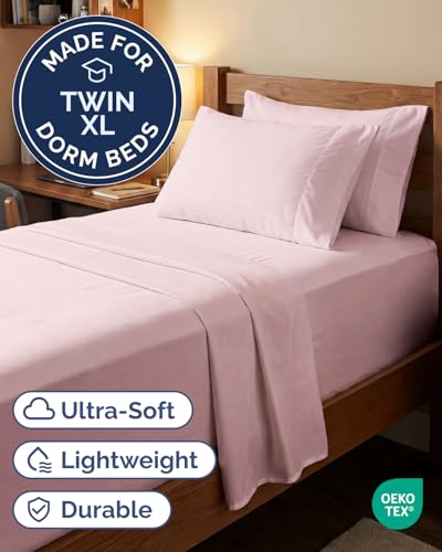 Image of Extra Deep Twin XL Sheet Set - 4 Piece Breathable & Cooling - Lavender Pink | Hotel Luxury Bed Sheets Set, Easy & Secure Fit, Ultra-Soft, Wrinkle & Fade Free, Comfy Sheets Set with Extra Deep Pockets