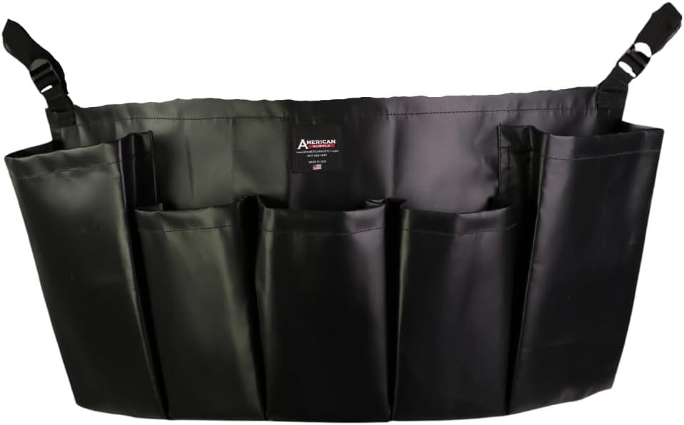 American Supply 5-Pocket Trash Can Caddy Bag – Heavy-Duty Organizer for 32-55 Gallon Round Trash Bins | Janitorial Cleaning Tool Pouch (Yellow)
