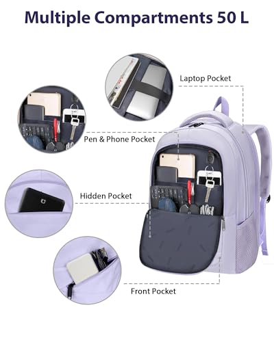 Image of MATEIN Extra Large Laptop Backpack for Women, 50 L TSA Carry On with Multiple Organized Pockets, Anti Theft Water Resistant Travel Laptop Backpack Fits 18.4 In Computer, Light Purple
